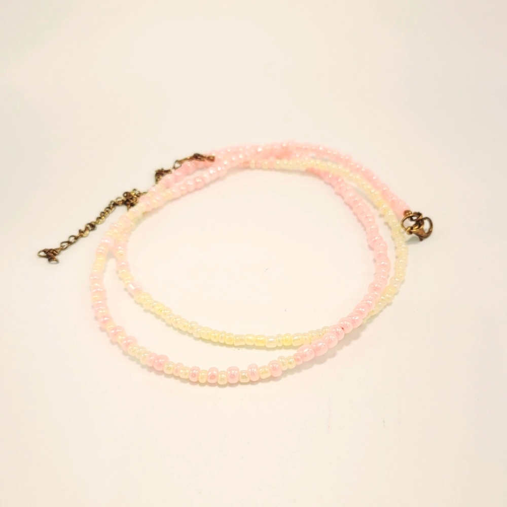 Handmade beaded necklace light pink off white New
